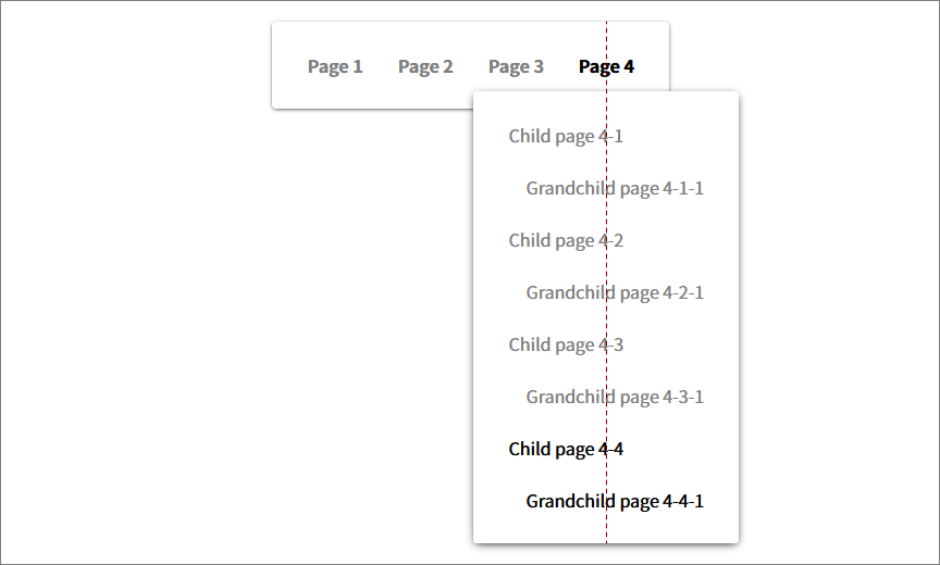 親ページのリンク下に中央揃えでプルダウンメニューが表示される図