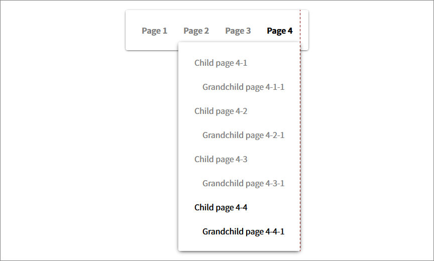 親ページのリンク下に右揃えでプルダウンメニューが表示される図